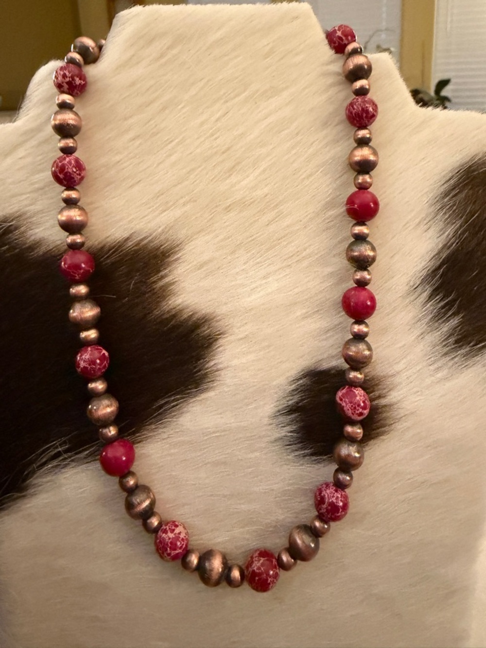 ❤️ Oxidized Copper Desert Pearl & Sea Sediment Jasper 19” Statement Necklace - Picture 3 of 9